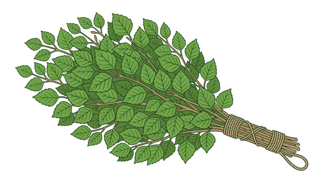 Birch leaf sauna whisk vector illustration isolated on white background