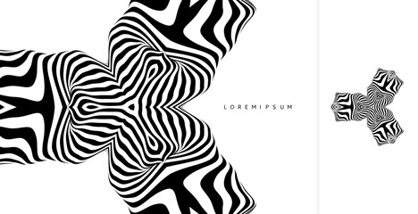 Fototapeta premium A striped pattern with an optical illusion effect. An emblem or geometric symmetrical figure for your design. 3D illustration for a brochure, postcard, cover, poster, presentation, flyer, or banner.