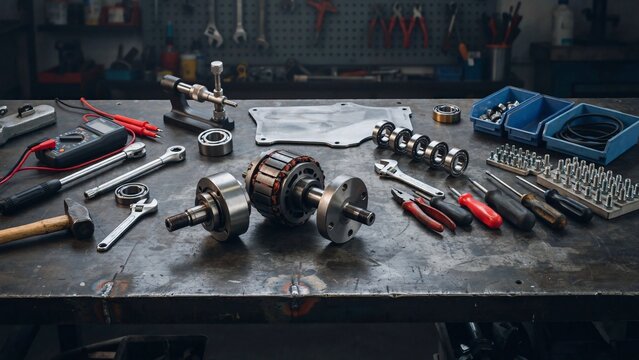 Modular industrial equipment repair station representing predictive maintenance refurbishment circular manufacturing and extended machinery lifespan