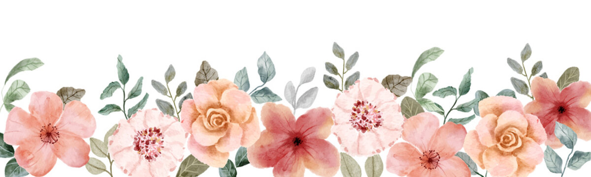 peach floral watercolor border decoration