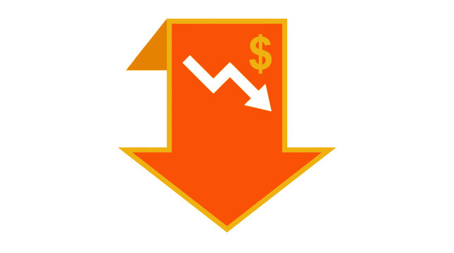 Financial Loss Icon with Orange Downward Arrow and Dollar Sign