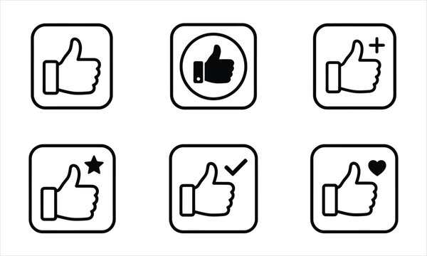 Thumbs up icons with stars, checks, and hearts for approval, likes, and positive feedback.