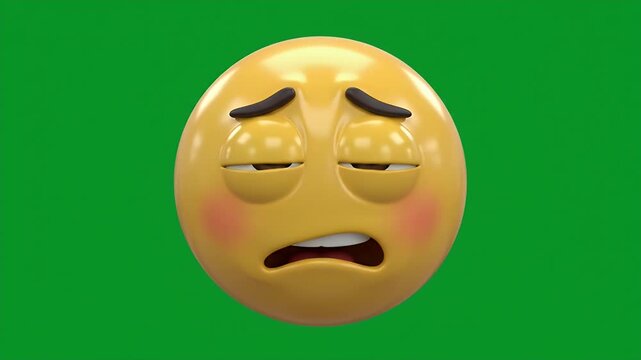 Worried emoji face showing anxious expression on green screen