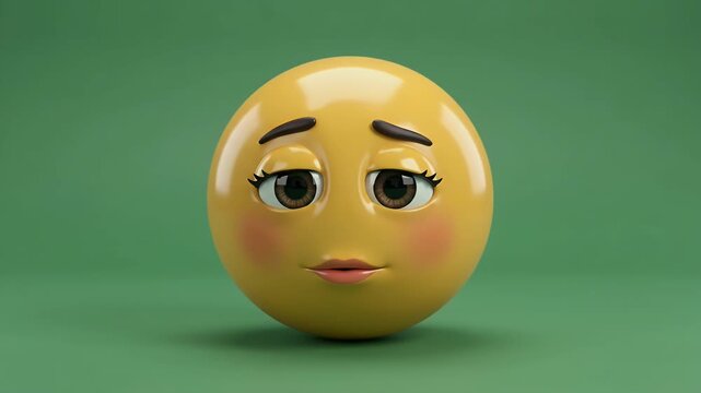 Shy emoji character with embarrassed expression on green background