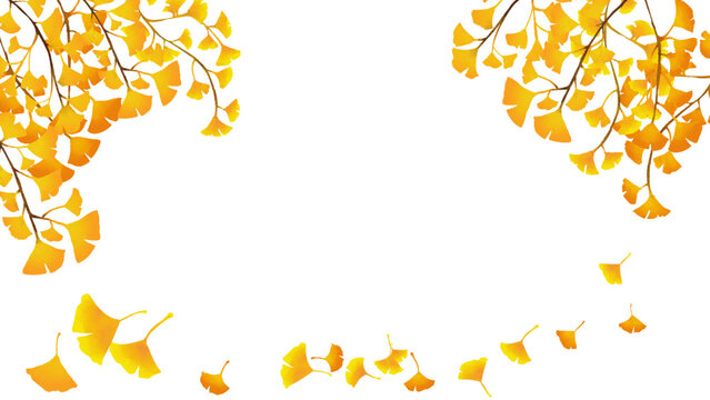水彩風 黄金色のイチョウのフレーム Autumn Series:Watercolor-style golden ginkgo frame