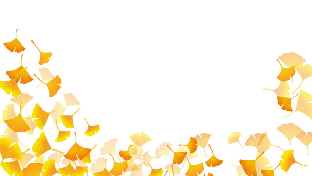 水彩風 黄金色のイチョウの葉っぱフレーム Autumn Series:Watercolor-style golden ginkgo leaf frame