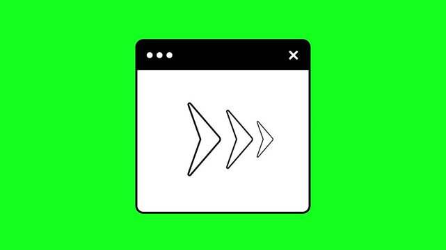 Animated web browser window displaying fast-forward arrows, symbolizing quick progression and rapid digital advancement for modern user interface elements
