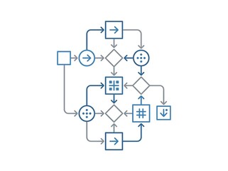 Fototapeta premium Flowchart depicting a complex process with decision points and actions, illustrating a system's logic and pathways