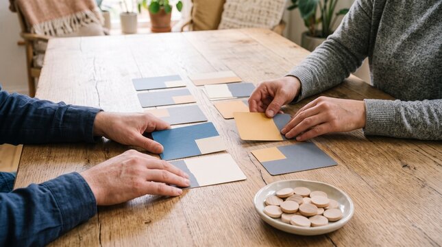 Hands sort scenario cards for mediation training
