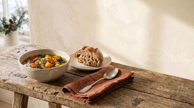 Winter soup lunch setting for seasonal menu design