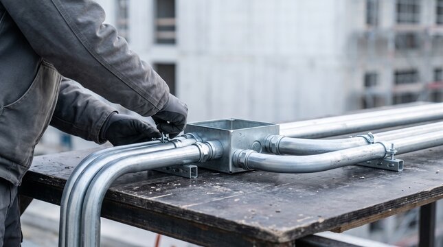 Close detail of prefabricated electrical conduit junction