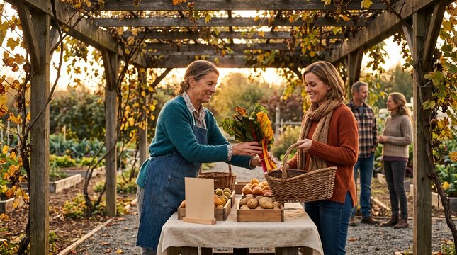 Neighbors collect seasonal produce at a farm pickup