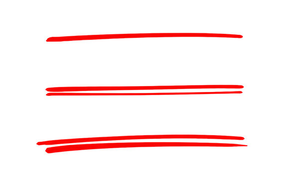 Set of red straight and double parallel brush stroke lines