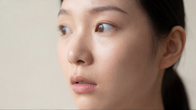Portrait of shocked young Asian woman with wide eyes and open mouth in surprise