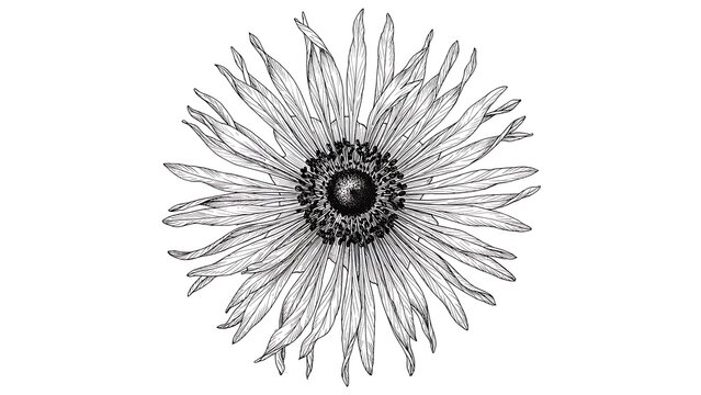 Daisy-like flower botanical line drawing with radiating petals and dark center
