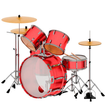 3d Render Red Acoustic Drum Kit Angled with transparent background
