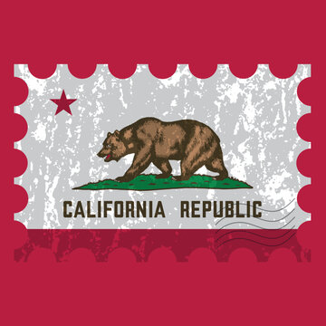 Distressed California Republic Flag Postage Stamp Vector Illustration