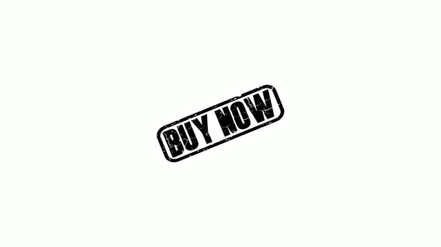 Black Buy Now Rubber Stamp Text Animation Isolated on White Background for E-commerce Marketing Projects