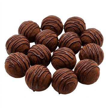 Delicious dark chocolate truffles with drizzled cocoa on white background