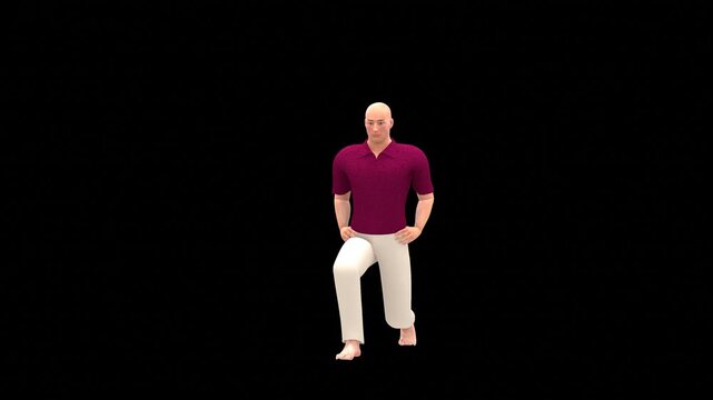 Medical 3D animation of forward lunge exercise featuring a 3D Realistic Human Figure, captured in 180 Degree Turntable Rotating View, Isolated Transparent Alpha Channel