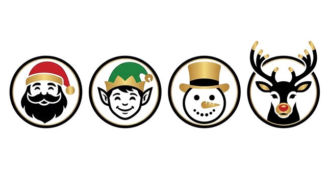 Minimalist Christmas holiday character icon set.