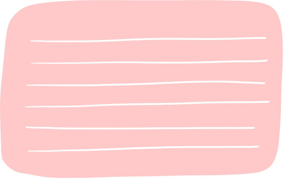 Cute pastel pink rectangular note paper with white lines vector illustration, blank doodle memo pad isolated on transparent background