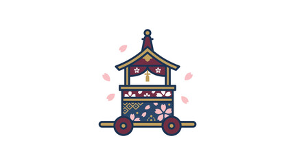 Naklejka premium Japanese festival cart with sakura blossoms in minimalist style.