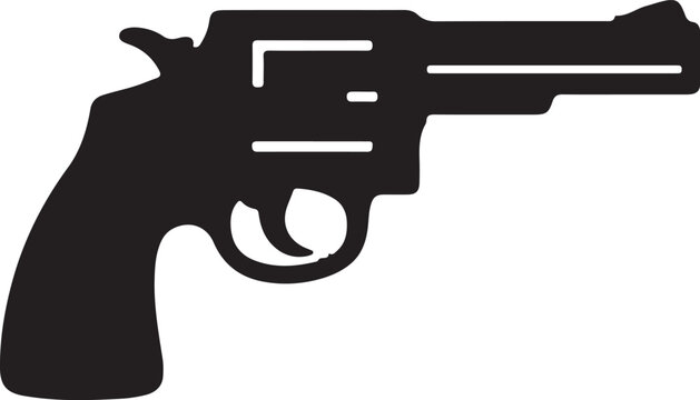Black revolver handgun silhouette isolated on a plain white background a simple firearm illustration