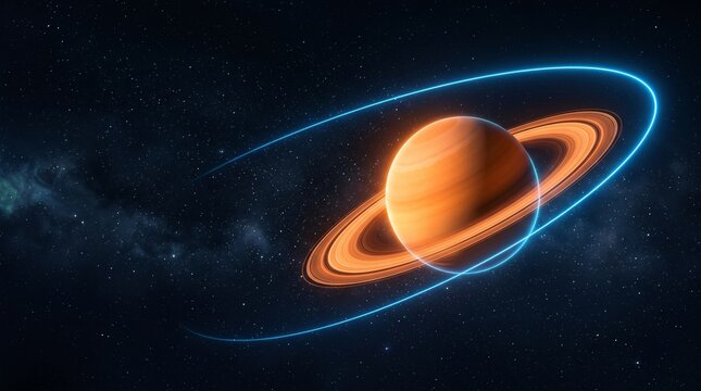 Stunning saturn with bright rings against a starry background