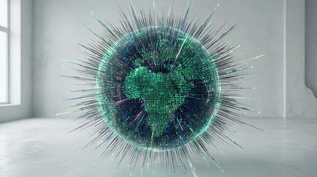 Sphere force field technology hovering in a minimalist studio representing high frequency trading algorithms and global data connectivity with copy space