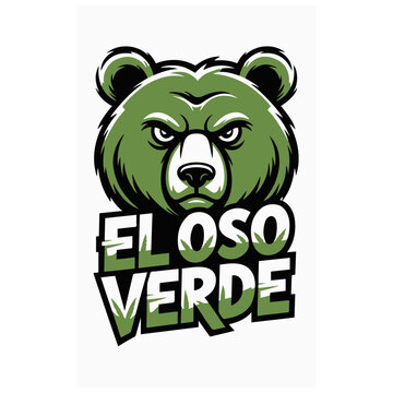 Green cartoon bear with angry face and text el oso verde