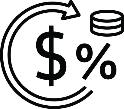 Financial return on investment percentage and coin stack line icon vector