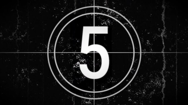 Vintage countdown from 10 to 1, old film grunge texture, scratches, and dust effects