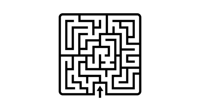Square labyrinth maze icon with entry arrow.
