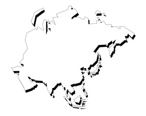Asia map outline - continent shape sharp polygonal geometric style map. Transparent PNG illustration. © Tupungato