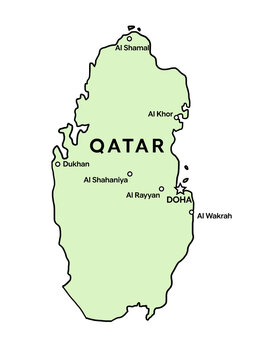 Qatar map. Outline illustration country map. Transparent PNG illustration.