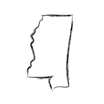 Mississippi map outline concept sketch. Isolated graphics hand drawn map of US state. Transparent PNG illustration.