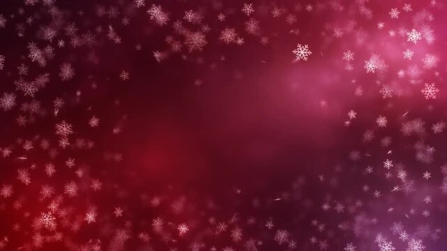 Atmospheric Valentine Winter Background with Delicate Snow Crystals Drifting Through Soft Red and Pink Motion Particles