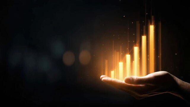 A glowing financial graph rises from an outstretched hand, symbolizing growth and prosperity in a dark, atmospheric setting. ..Created with Generative AI, not depicting real subjects.