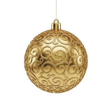 Shiny golden Christmas bauble with ornate pattern