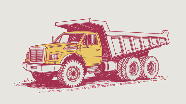Vintage dump truck vector illustration, retro industrial construction vehicle, heavy duty tipper truck for hauling and logistics