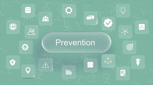 Clean minimalist safety and risk prevention strategy dashboard interface set against a professional soft green background.