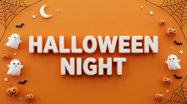 Halloween night pixel art with ghosts and moon in orange background