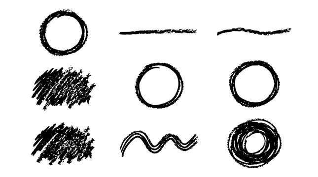 Hand drawn vector brush stroke shapes with circles and lines