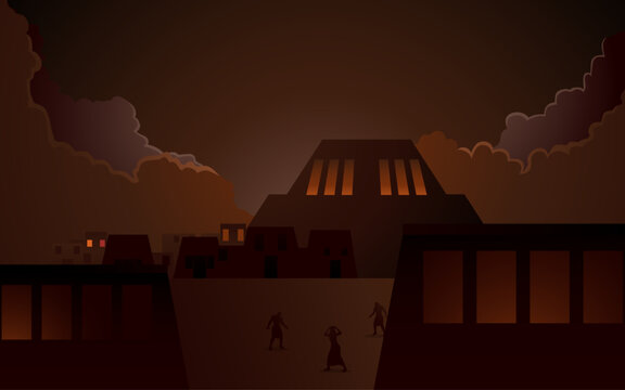 Biblical vector illustration series, the ten plagues of Egypt, Ninth Plague of Egypt, Three Days of Darkness