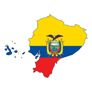Ecuador Map Flag Vector Silhouette Ecuadorian Coat of Arms Symbol
