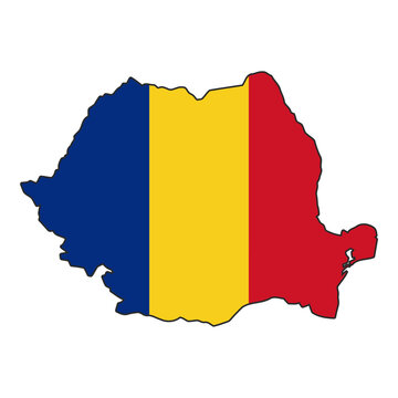 Romania Map Flag Vector Silhouette Romanian Tricolor National Symbol