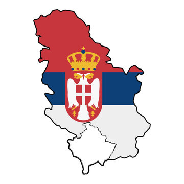 Serbia Map Flag Vector Silhouette Serbian Coat of Arms National Symbol