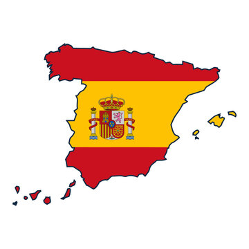 Spain Map Flag Vector Silhouette Spanish Coat of Arms National Symbol