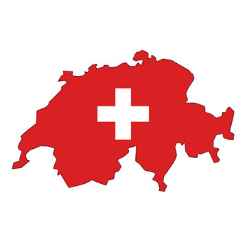Switzerland Map Flag Vector Silhouette Swiss White Cross National Symbol